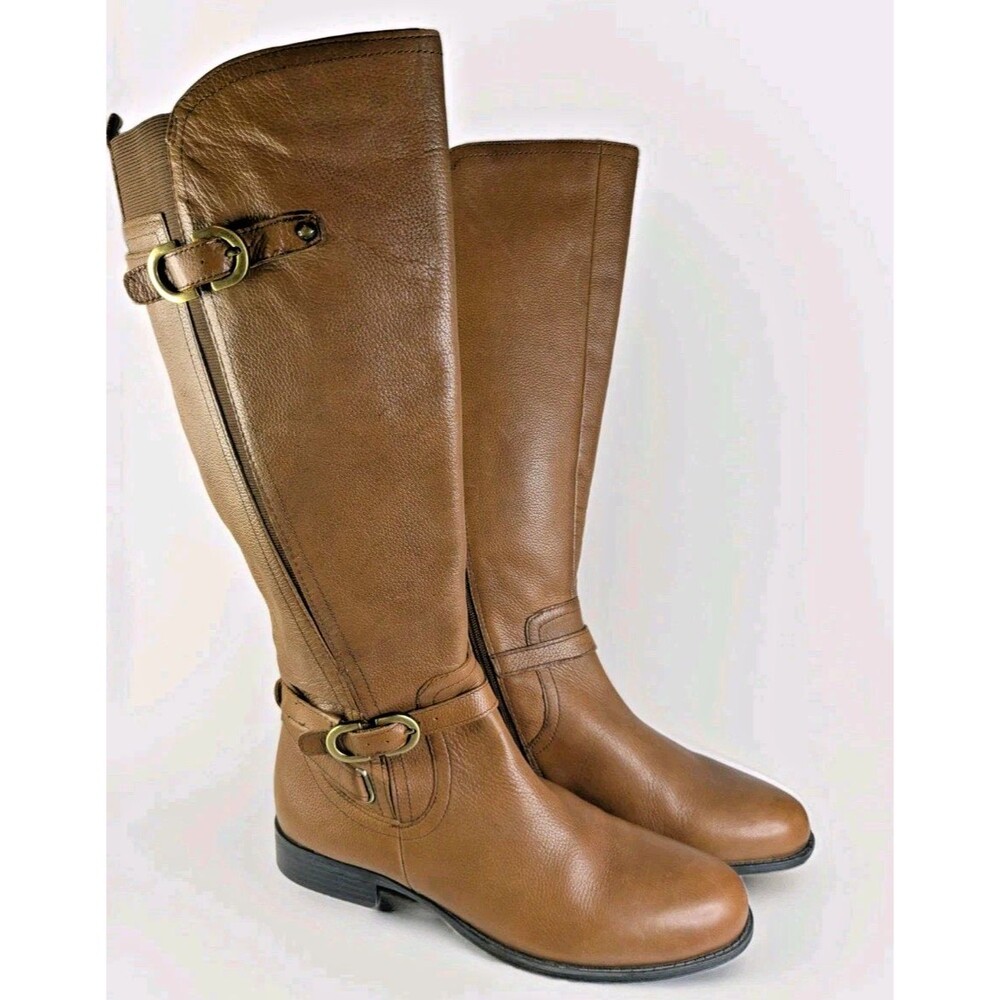 Naturalizer Jennings Boots Women 9M Brown Leather Knee High Riding Buckle N5